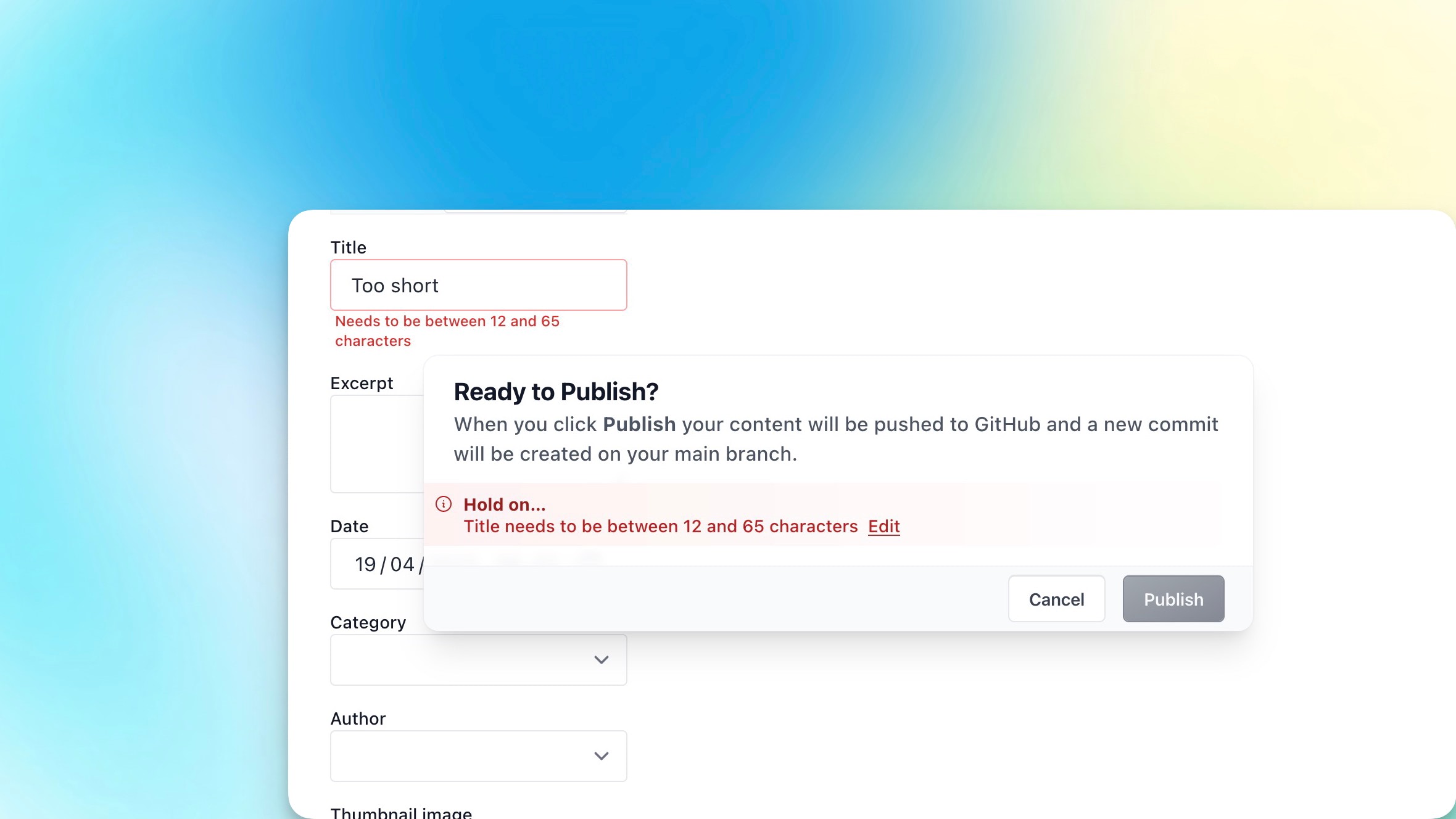 Preview of the min/max length validation