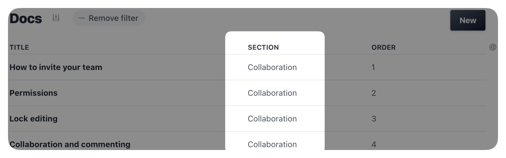 Screen showing content filtered by the Collaboration frontmatter value