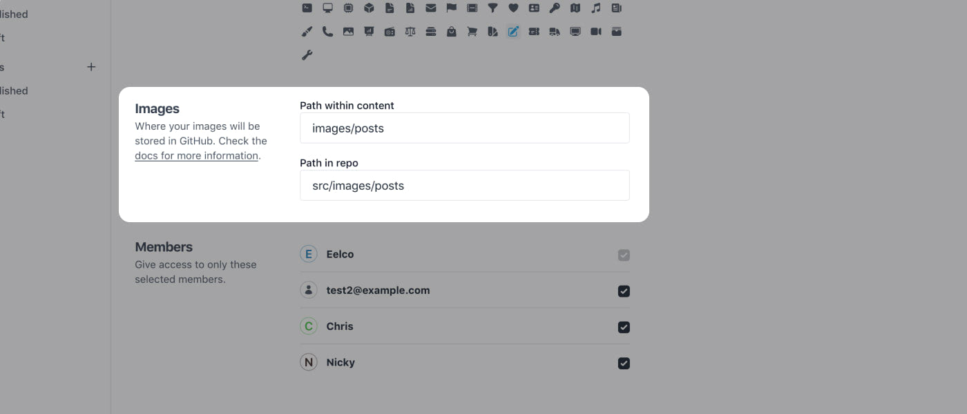 Screenshot showing the fields to set up GitHub as an image host