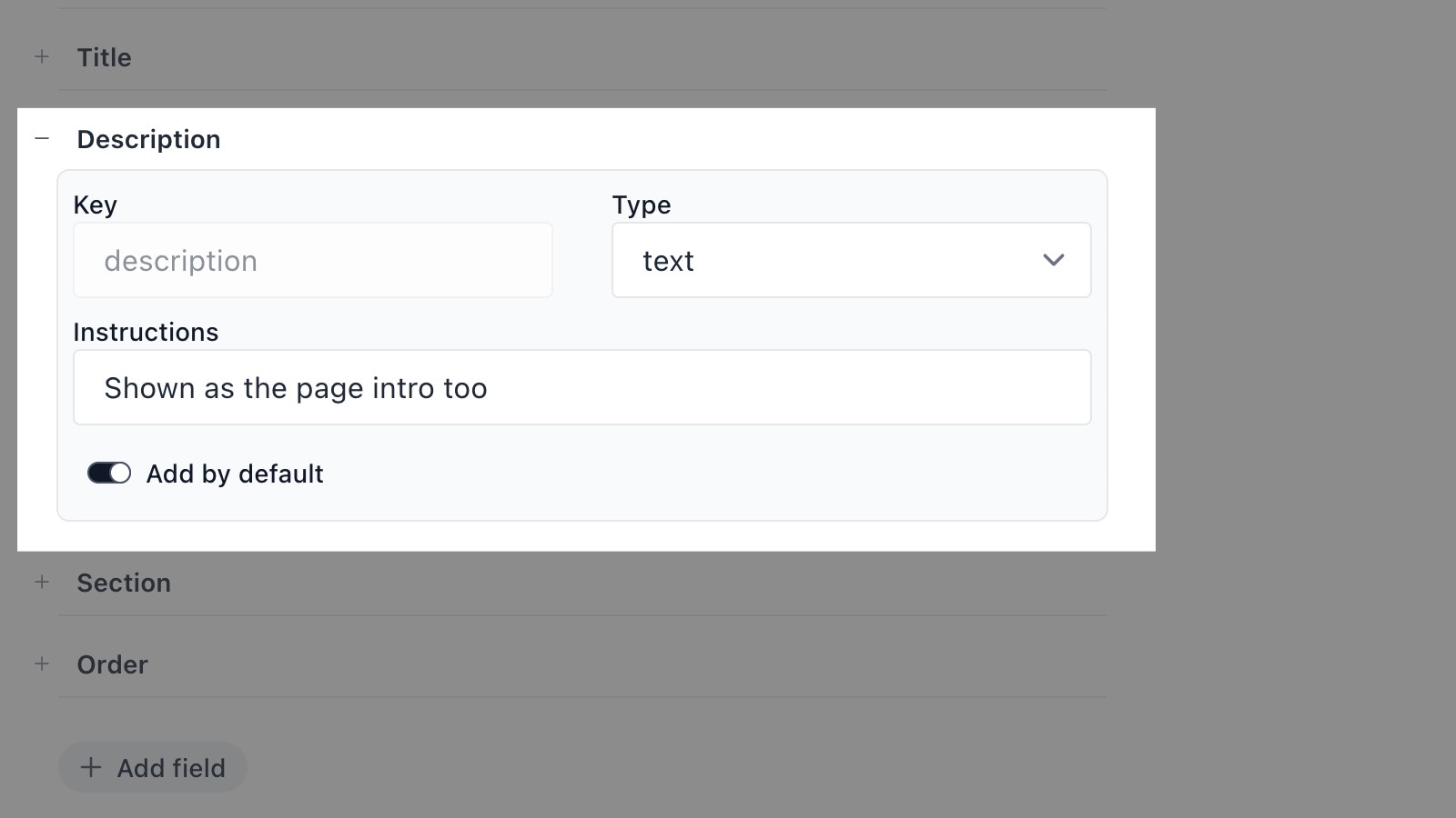 Screenshot of the Frontmatter form in the Spinal's Content Type settings