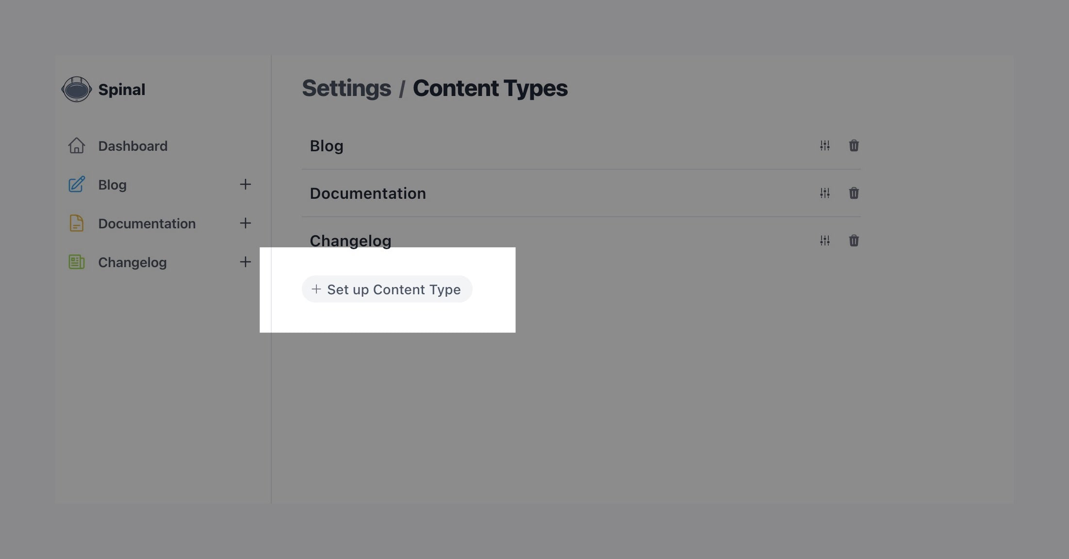 highlighting the "Set up Content type" button in Content type settings