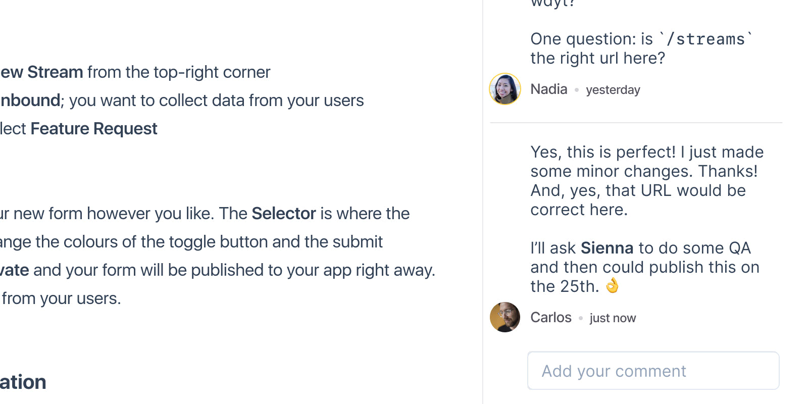 showing the comments panel with two comments