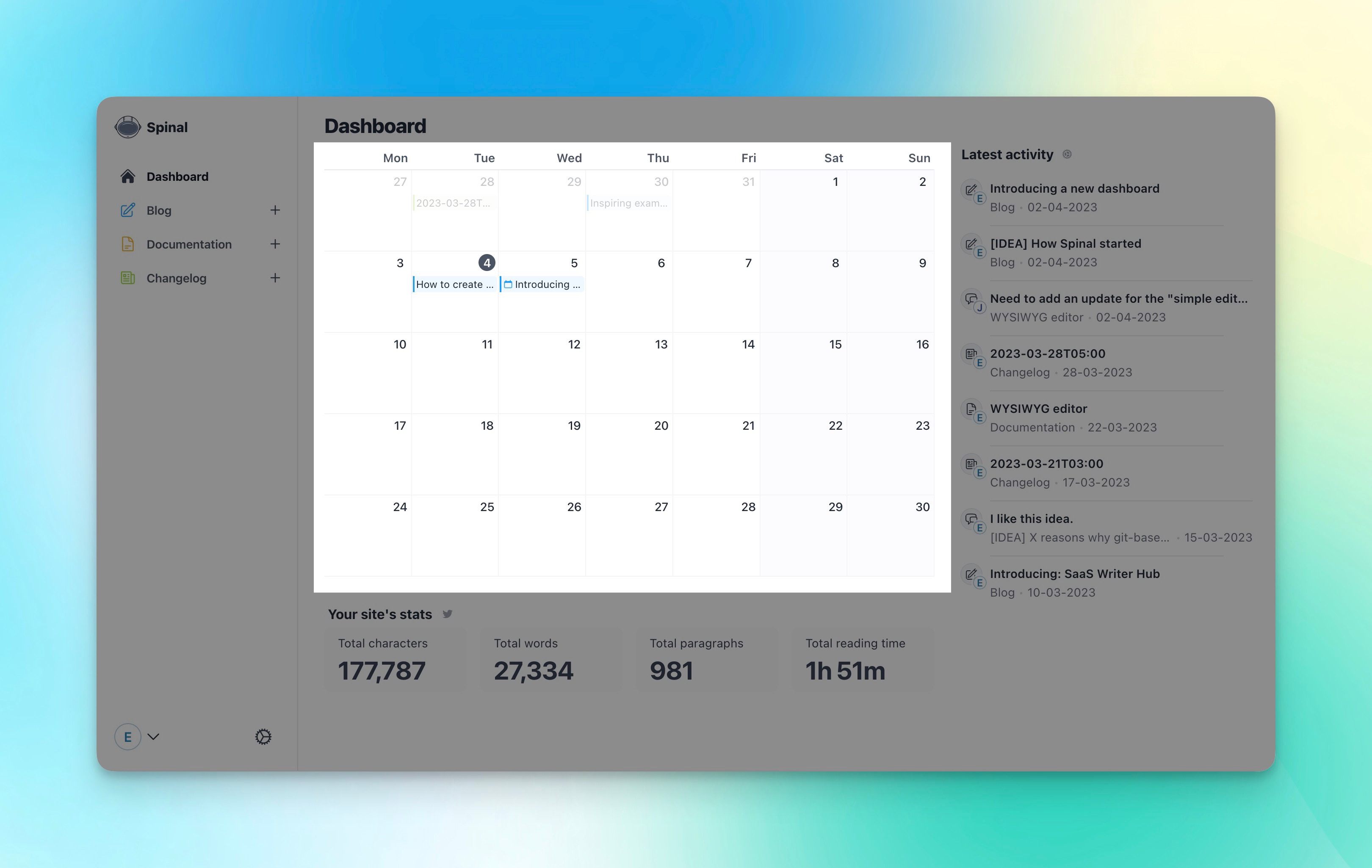 preview of the calendar on the dashboard
