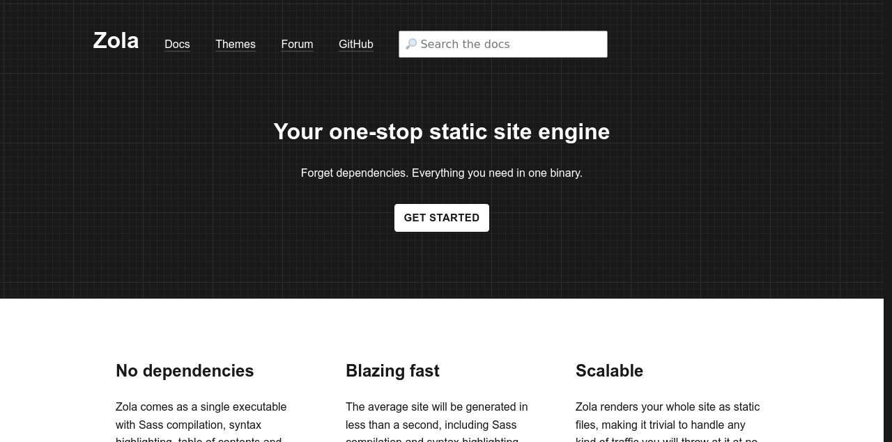 Screenshot of the Zola website